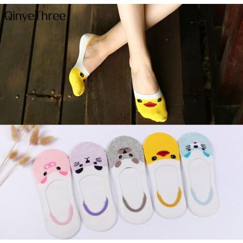 Cute Animal Cotton Socks Female Kawaii Pig Duck Bear Cat Sea lion Summer Short Sock Slippers Women Casual Soft Funny Boat Sokken