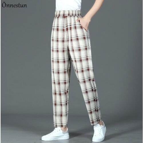 Женские брюки в клетку Onnestun China At AliExpress