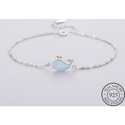 Punk 925 Sterling Silver Cute Blue Whale Bracelet Enamel For Women Geometric Lady Summer Metal Chain Jewelry Party Gift