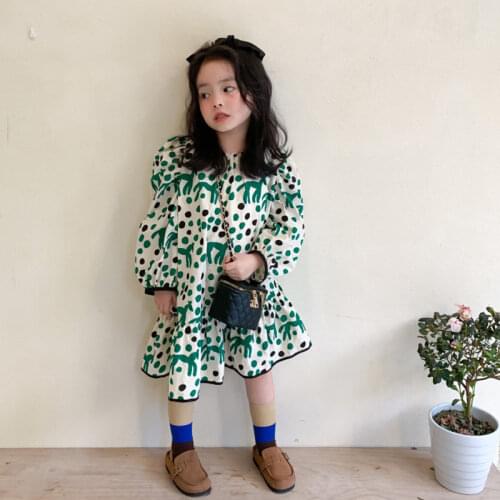 Girls Polka Dot Dress 2021 Spring Summer New Baby Girl Korean Horse Print Puff Sleeve Dresses 2-7Y Childrens Princess Clothing