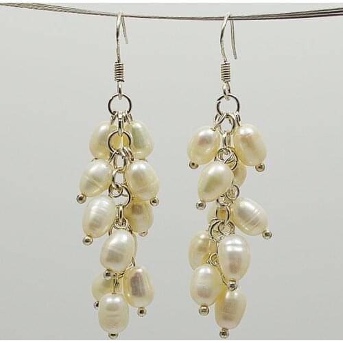 Rice Freshwater pearl earrings,cluster grape pearl earring,925 sterling silver hook,6x8mm white color real pearl jewelry