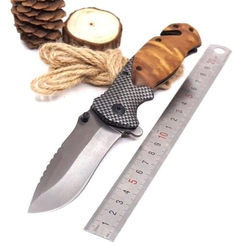 8.27'' Folding Knife Survival Tactical Pocket Knife 440C Steel Blade Wood Handle Camping Outdoor Hunting Knives Fishing EDC Tool