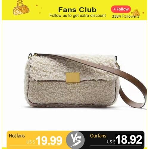 2020 New Lamb Wool Women Tote Bag Luxury Square Bags Fashion Female Causal Shoulder Messenger Bag