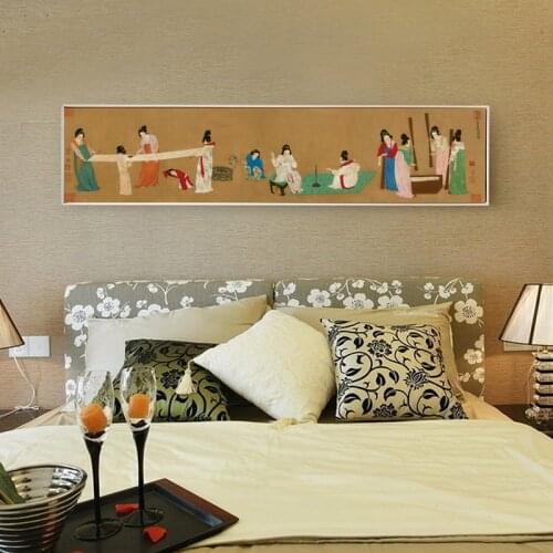 Traditional Chinese painting scenery portrait painting on canvas giant poster vintage art Court Ladies Preparing Newly-Woven