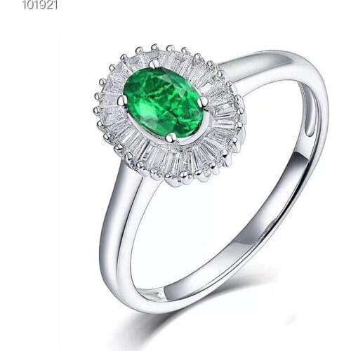 Uloveido Natural Emerald Ring,Good Quality Gemstone Ring, 925 Sterling Silver Wedding Ring, Promise Ring for Women 20% off FJ296