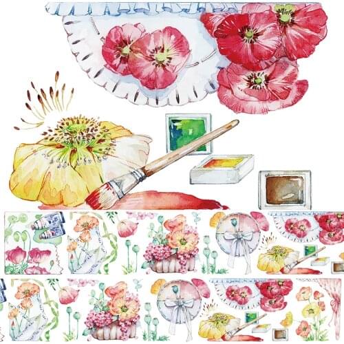 Vintage Beautiful Corn Poppy PET Washi Tapes Bullet Journal Masking Tape Adhesive Tape DIY Scrapbooking Washi Stickers