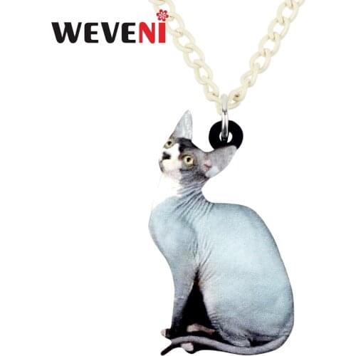 WEVENI Acrylic Fashion Canadian Hairless Sphynx Cat Necklace Pendant Chain Choker Bijoux Jewelry For Women Girls Bijoux Pet Gift