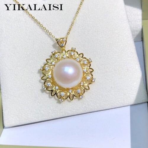 YIKALAISI 12-13mm Oblate Natural Freshwater Pearl Pendants Jewelry For Women 925 Sterling Silver Necklaces New Arrivals