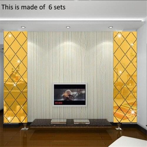 Diamond Pattern Mirror Wall Sticker DIY Living Room Decor Mirror Wall Stickers Home Decoration Crafts DIY Accessory Mirror Post