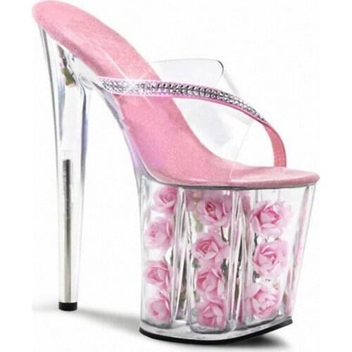 Red Flower Sexy Stiletto Clear Sandals Women 2019 Super High Heel Platform Crystal Wedding Shoes Gladiator Sandals Plus Size 43