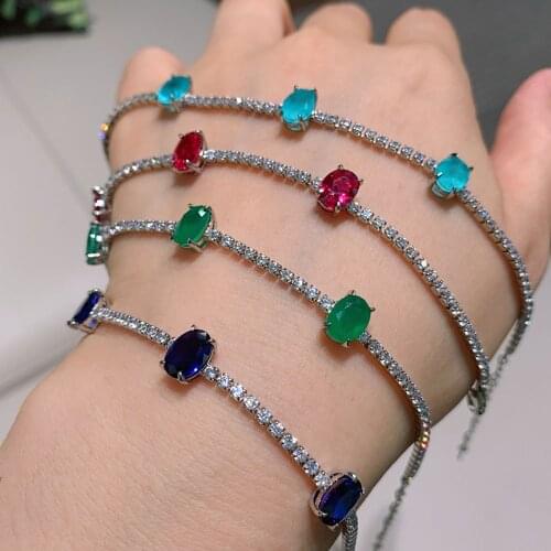 KNRIQUEN 925 Sterling Silver Paraiba Tourmaline Ruby Emerald Aquamarine Stone Chain Bracelet For Women Fine Jewelry Wholesale