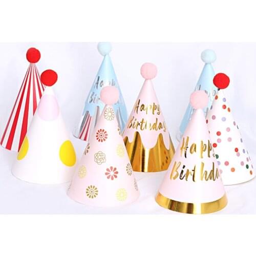 1pc Birthday Cap Flowers Stripes Dot 1st Birthday Hat Newborn Baby Birthday Headband 1 Year Birthday Party Decorations