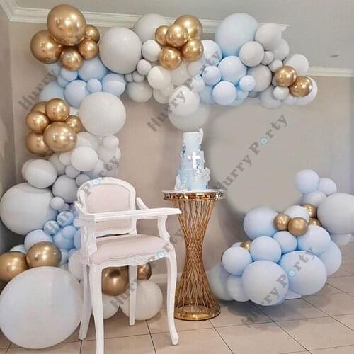 151Pcs Baby Shower Boy Balloons Garland Arch Kit Macaron Blue Chrome Gold Balloon Adult Kit 1St Birthday Anniversary Decoration