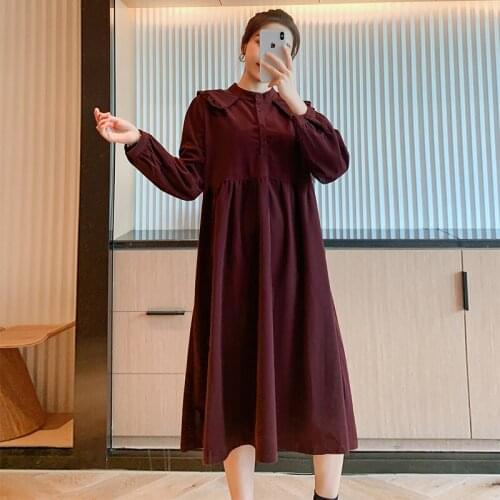 1903# Maternity Clothes Spring Autumn Cotton Long Sleeve Loose Stylish Dress for Pregnant Women Mom Dress