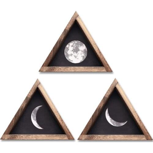 3PCS Rustic Wall Moon Phases Decor Moon Signs Framed Wooden Wall Art Prints Wall Hanging For Apartment Bedroom Living Room 2021