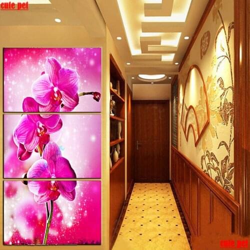 DIY Home Decoration Phalaenopsis flowers 5D Diamond Embroidery Cross Stitch kits Abstract Oil Painting Resin Hobby Craft 3PCS