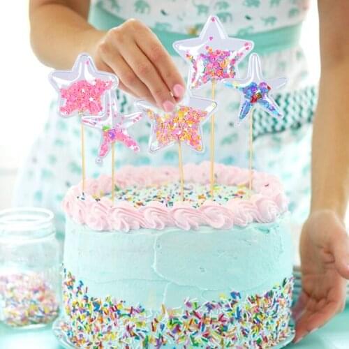3Pcs Transparent Sequin Cake Topper kids Birthday Cake decor Flags Baby Shower Decoration Cupcake Topper Party Supplies toppers