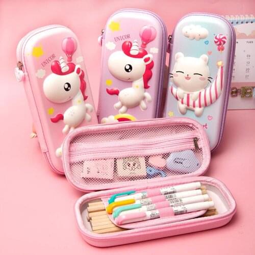 3d Stationery Box Eva Storage Box Cute Pink Creative Unicorn Cartoon Big Capacity Pen Bag Boys Girls Kawai Station Gear Gift Bag