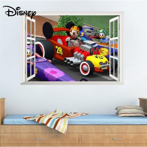 Disney 3d stereo sticker Mickey Donald Duck racing childrens room TV background wall decoration stickers