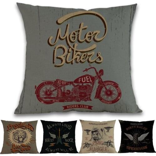 American Retro Style Motorbike Vintage Car Wings Tiger Head Hard Rock Ranger Sign Pillow Case Home Sofa Decoration Cushion Cover