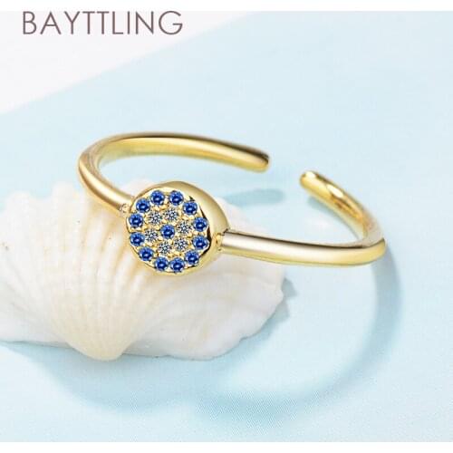 BAYTTLING 925 Sterling Silver Gold/Silver Vintage Blue Round Zircon Open Ring For Women Fashion Jewelry Couple Gift