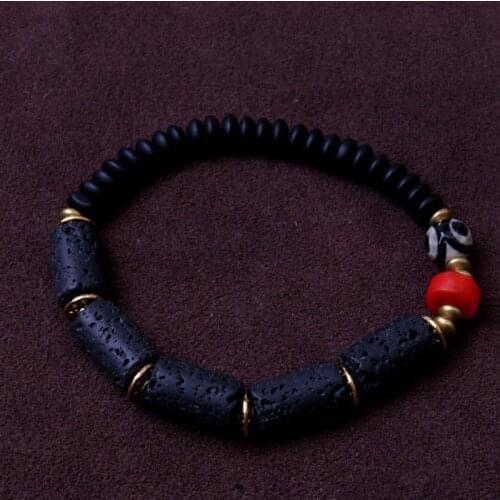Lava stone bead with copper bead Handmade Yoga Bracelet Women Men Charm Jewelry