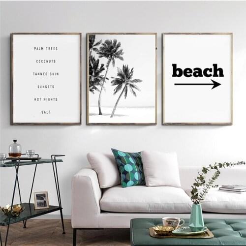 Black And White Palm Trees Beach House Canvas Painting and Prints Wall Pictures Letter Poster and Print Home Decor Restaurant