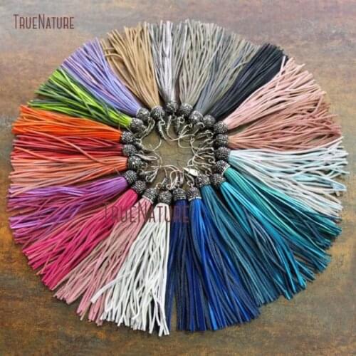 Black Rhinestone Beads Pave Cap Colors Sheep Leather High Quality Handcrafted Tassel Boho Dangle Earring In 4.8 inch ER10684