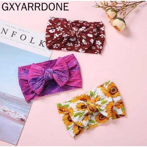 Baby Bows Headband Girls Jacquard Head Wrap Nylon Infant Soft Turban Braid Toddler Floral Printing Hair Accessories Hairband
