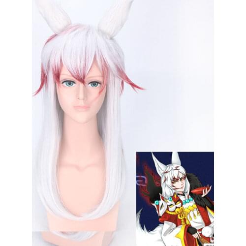 Anime 65cm Cosplay Long Wigs nu X Boku SS Onmyoji White Red Ombre Hair Synthetic Halloween Costume Anime Cosplay Wigs With Ears