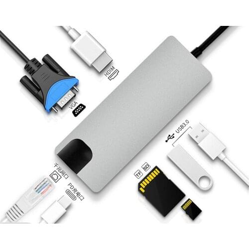 Type-c to hdmi type-c docking station hdmi VGA gigabit network card USB card reader all in one eight in one