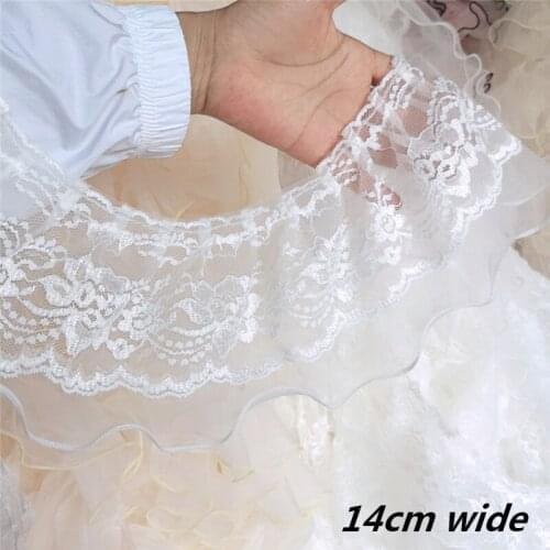 Low Price Double-layer Embroidered Organza Ruffled White Lace Fabric DIY Childrens Fluffy Cake Skirt Wedding Dress Accessories