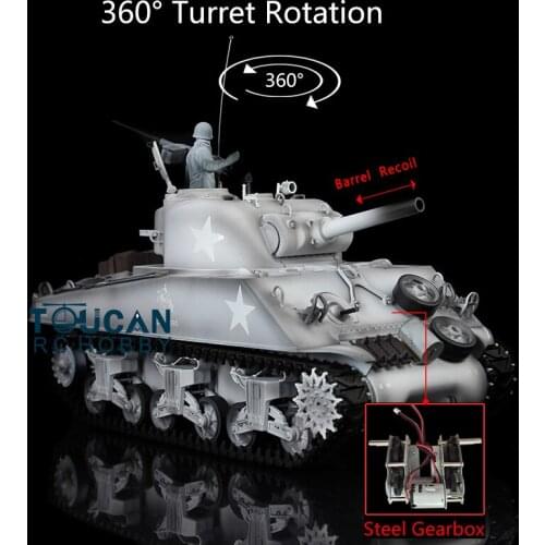 Heng Long 1/16 7.0 RC Tank Gifts Plastic Sherman 3898 360° Turret Gearbox Barrel Recoil TH17689-SMT4