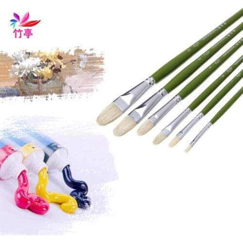 Art Painting Brushes Oil Watercolor Drawing Craft Tool DIY Kid Hog Hair Paint Brushes Painting Tool Kit 6Pcs
