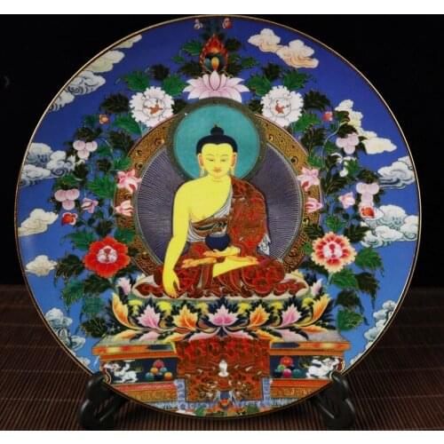 Chinese Old Porcelain Gold Painted Pink Buddha Appreciation Plate