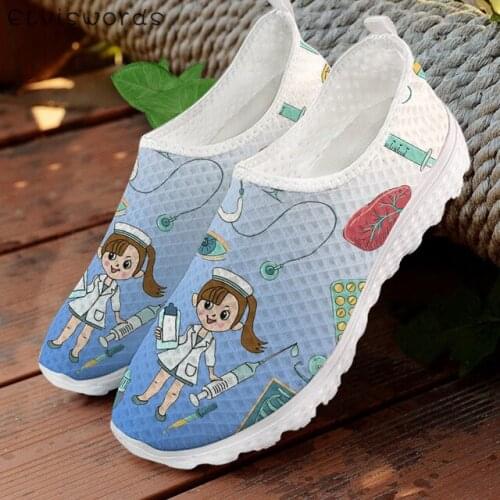 ELVISWORDS Gradient Surgical Nurse Print Casual Ladies Sneakers Stylish Lightweight Womens Walking Shoes Woman Slip on Loafers