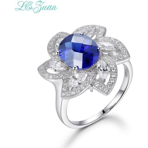 L&zuan 3.66ct Sapphire Gemstone Checkerboard Cut Ring 925 sterling-silver-jewelry Luxury Fine Jewelry Rings For Women R0060-W02