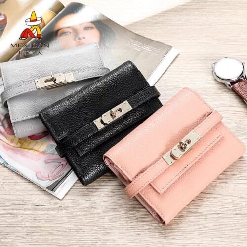 Fashion Hot Sale New Ladies Folding Leather Wallet Ladies Lock Short Wallet Card Holder womens wallets and purses
