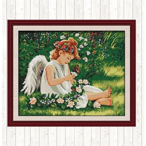 Angel on Greenery 14ct 11ct Count Print Canvas Embroidery Kits DIY Crafts Needlework Embroidery Patterns Cross Stitch Package