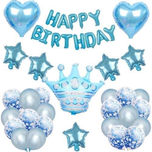 Pink birthday crown balloon set prince blue crown balloon princess pink crown balloon baby birthday party decoration balloon