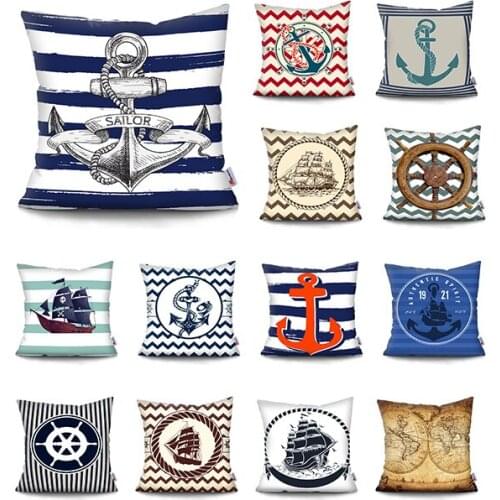Blue Anchor Pillow Cover Home Decorative Navigation Compass Mediterranean Printed Cushion Covers Throw Pillowcase Hot