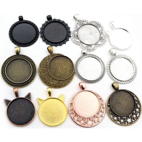 New Fashion 5pcs 25mm Inner Size Antique Silver Gold Black Plated Pierced Stars Cabochon Base Setting Charms Pendant
