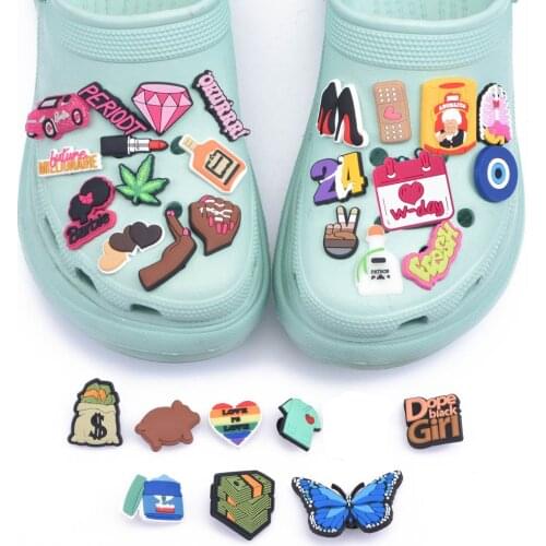 High Quanlity Women Croc Charms Shoes PVC Butterfly Decaration Kids Gift Accessories Diamonds Dope Black Girl Magic BLM Buckle