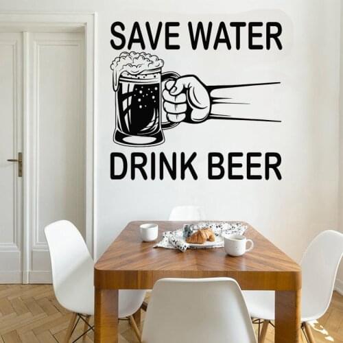 Beer Mug Wall Stickers Pub Bar Decal Phrase Quote Drink Beer Save Water Sticker Glass Cups Alcohol Decals Windows Decoration