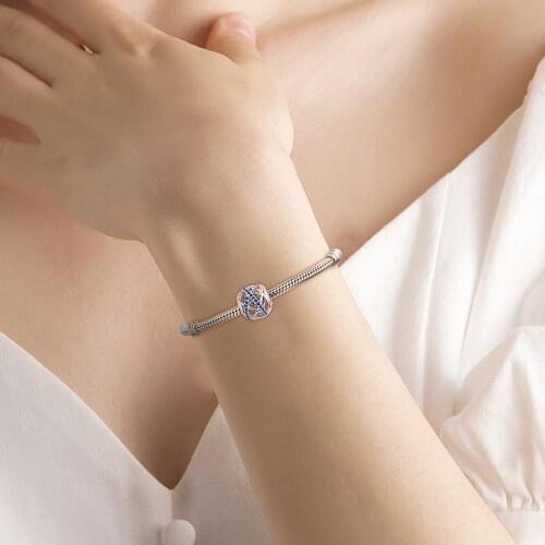 Fits for Pandora Charms Bracelets Blue Galaxy Openwork Beads 100% 925 Sterling Silver Jewelry Free Shipping