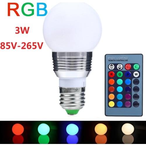 RGB LED Bulb E27 3W 85-265V Free shipping led Bulb Lamps with Remote Control multiple colour led lighting 4pcs/lot