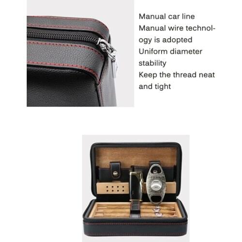 Cigar Humidor Case Portable Cedar Wood Leather Travel Humidor Humidifier Set Gift Box