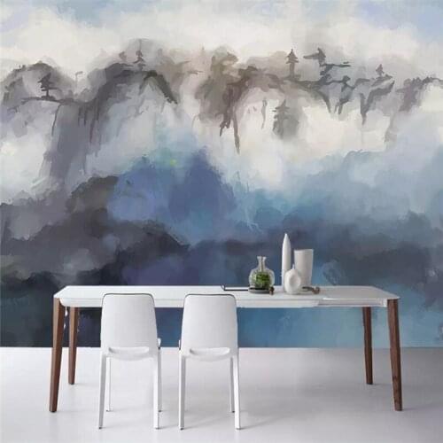 Blue simple ink mountain TV background wall professional production mural factory wholesale wallpaper mural poster photo wall