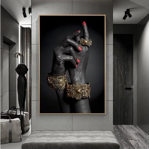 Modern Art African Black and Gold Woman Hand Oil Painting on Canvas Posters and Prints Wall Art Picture for Living Room Decor