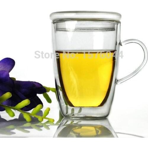1PC High Qauilty Heat-resistant Double layer wall glass Cups glas handgrip Mugs glassware 300ml beer mug with lid JP 1066